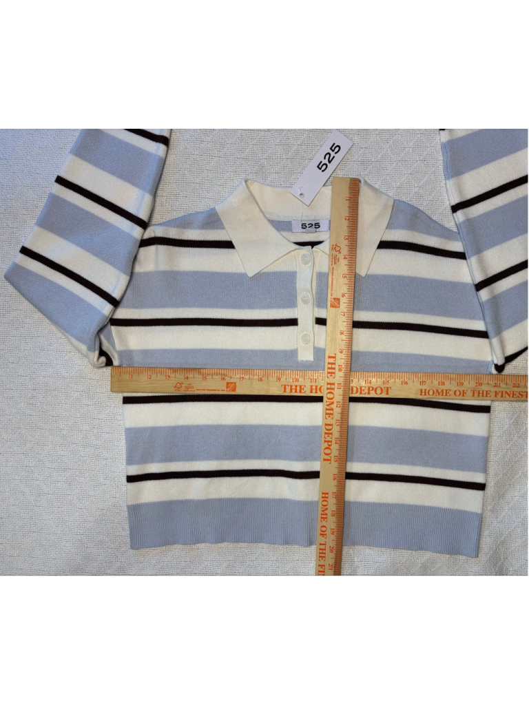 525 America Cropped Long Sleeve Rugby Polo Sweater Striped Blue White Small Nwt — image 4 of 6
